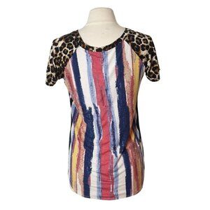 Lilypad Womens Leopard Stripe Top S Y2K Chic Short Sleeve Artisy Unique Top